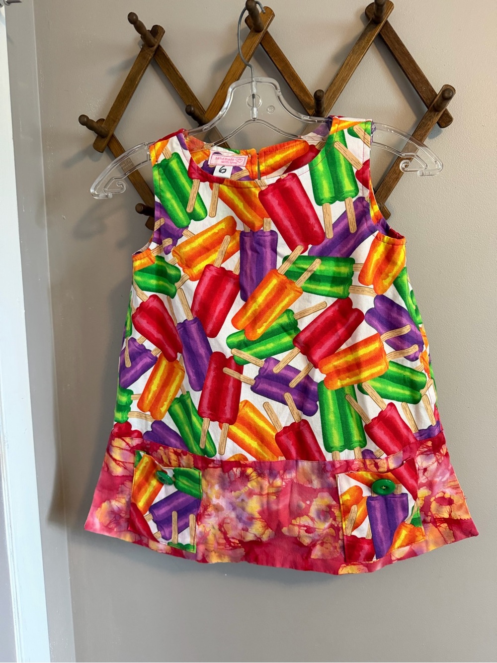 Handcrafted Popsicle Tie Dye Pocket Sleeveless Girls Dress 6
